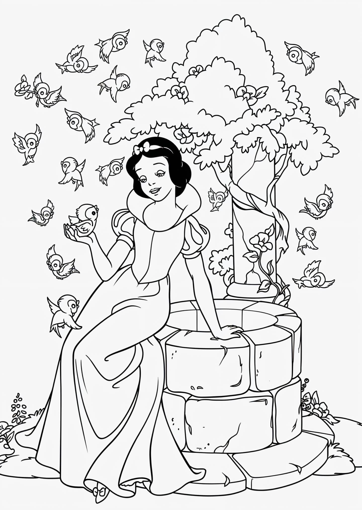 Disegno di Biancaneve al pozzo da colorare
