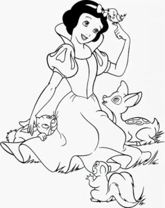 Disegno di Biancaneve con gli animali da colorare