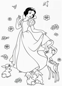 Disegno di Biancaneve con gli animali da colorare e stampare