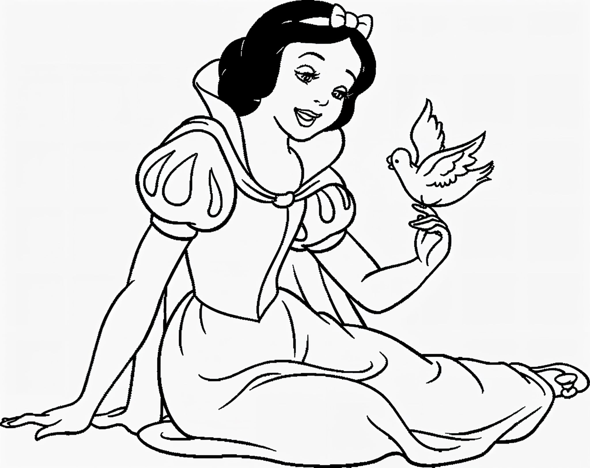 Disegno di Biancaneve con la colomba da colorare