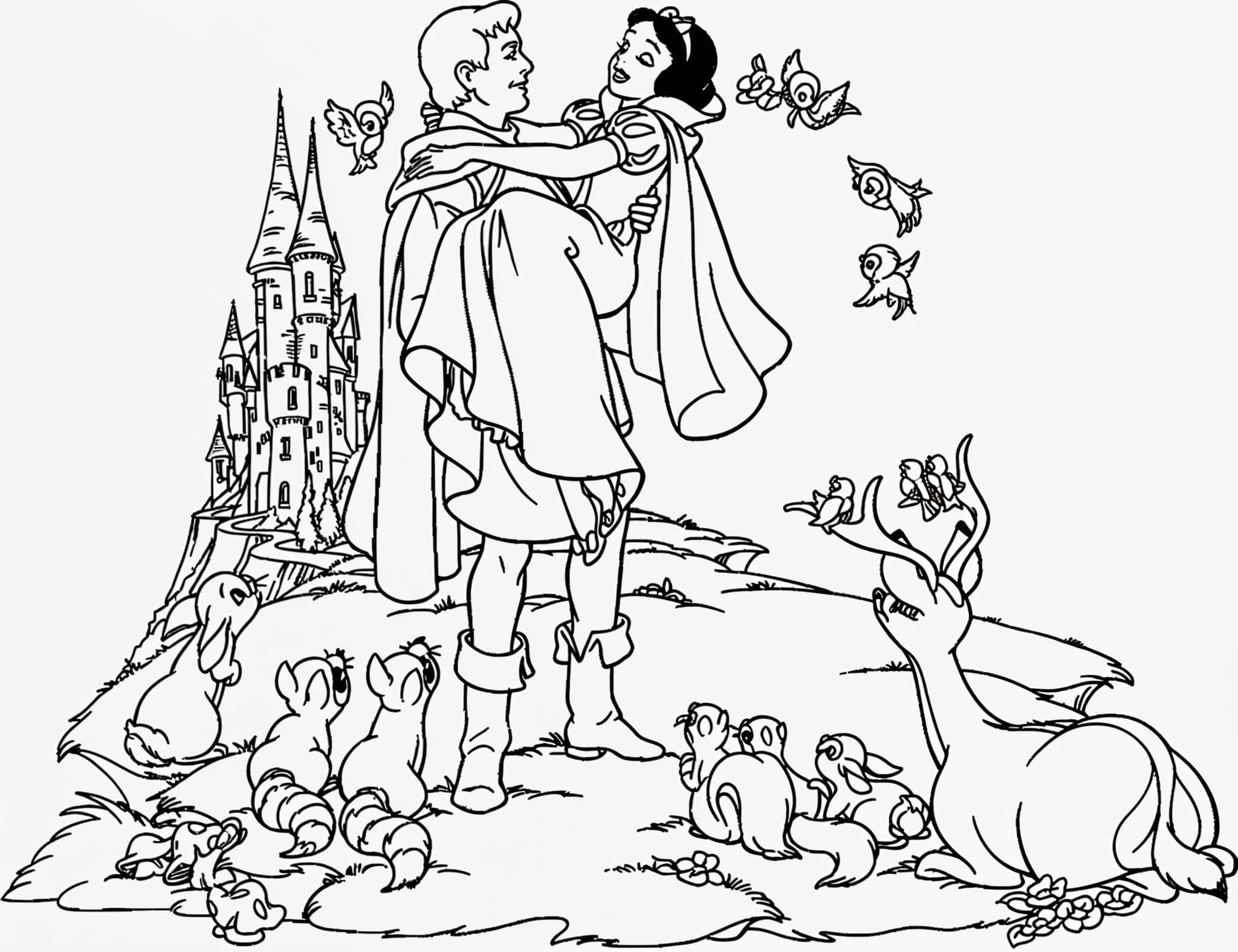 Disegno di Biancaneve e il principe da colorare