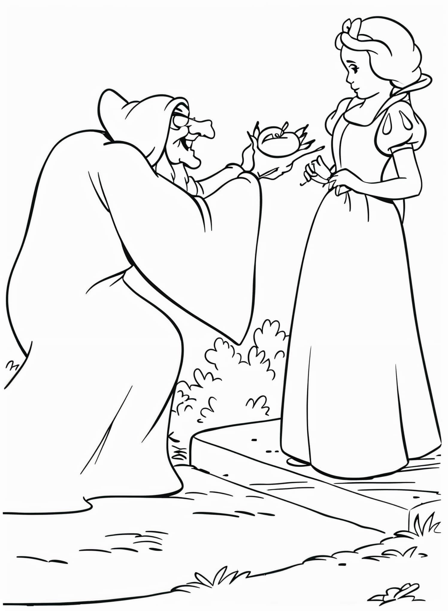 Disegno di Biancaneve e la strega da colorare