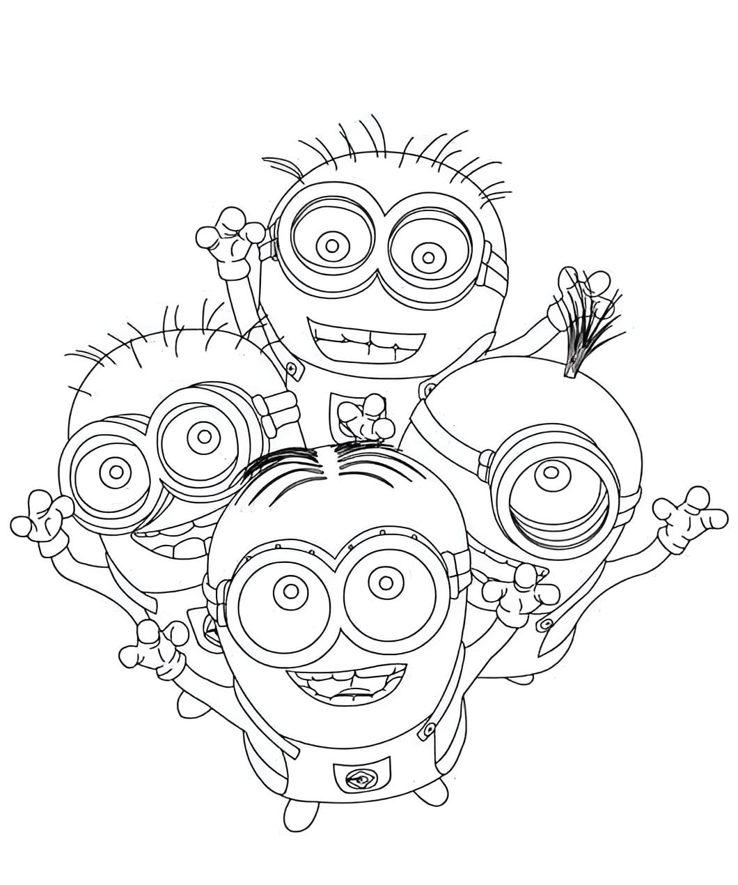 Pagina da colorare di quattro Minion