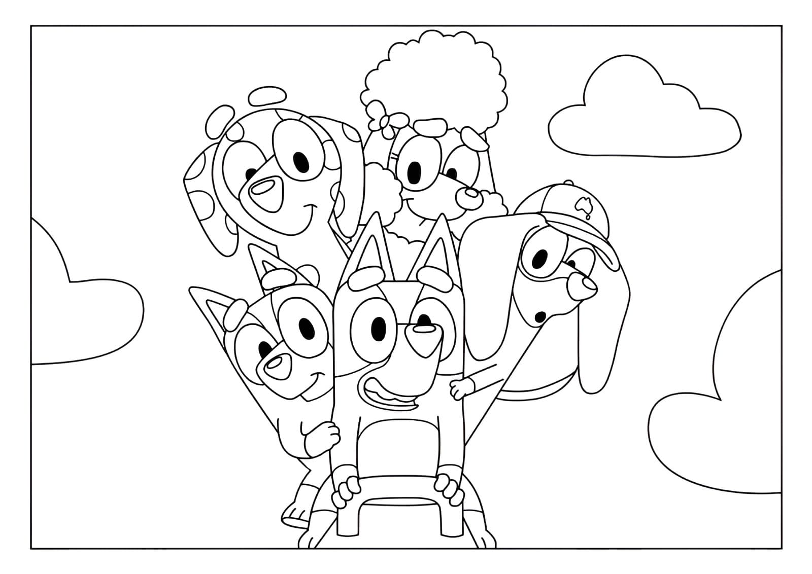 Disegno di bluey con i suoi amici da colorare e stampare