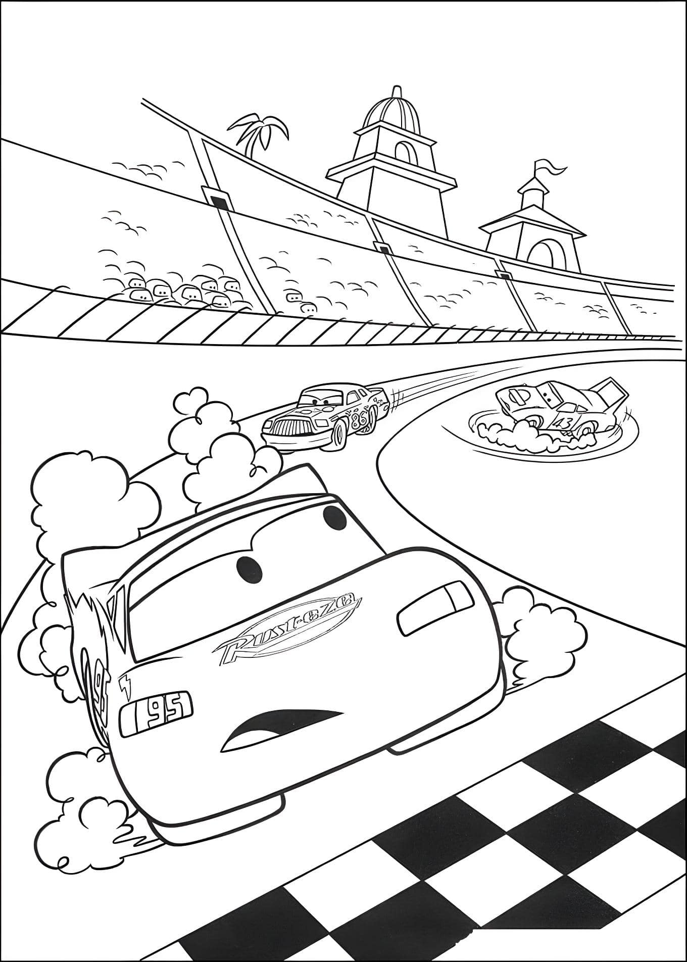 Disegno di saetta mcqueen che vince la gara da stampare e colorare