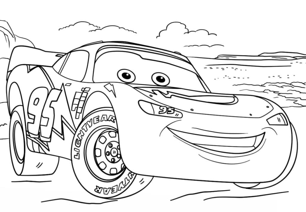 Disegno di saetta mcqueen di cars da stampare e colorare