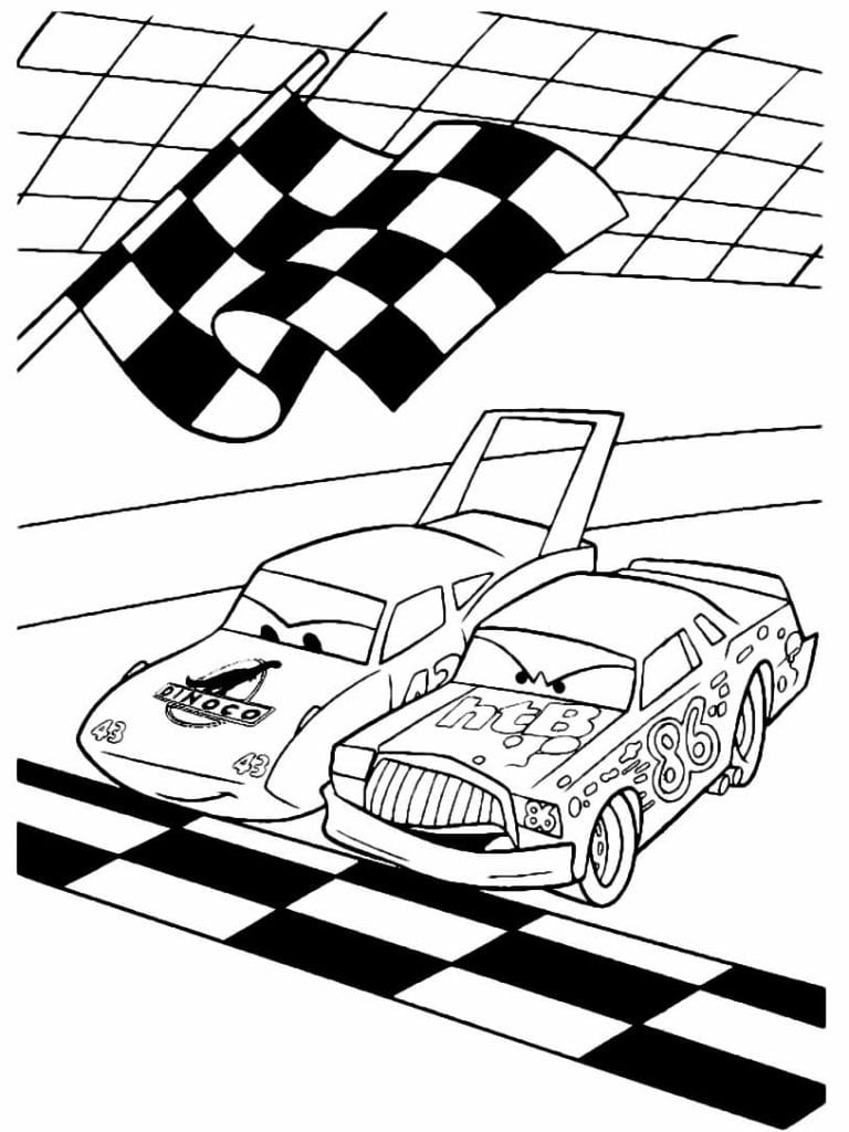 Disegno di saetta mcqueen e chick hicks da cars da colorare