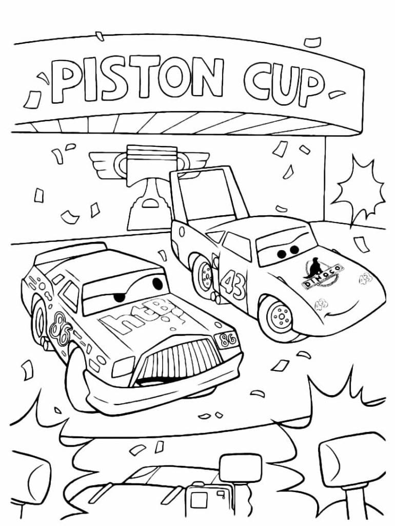 Disegno di strip weathers e chick hicks alla coppa piston del film cars da colorare