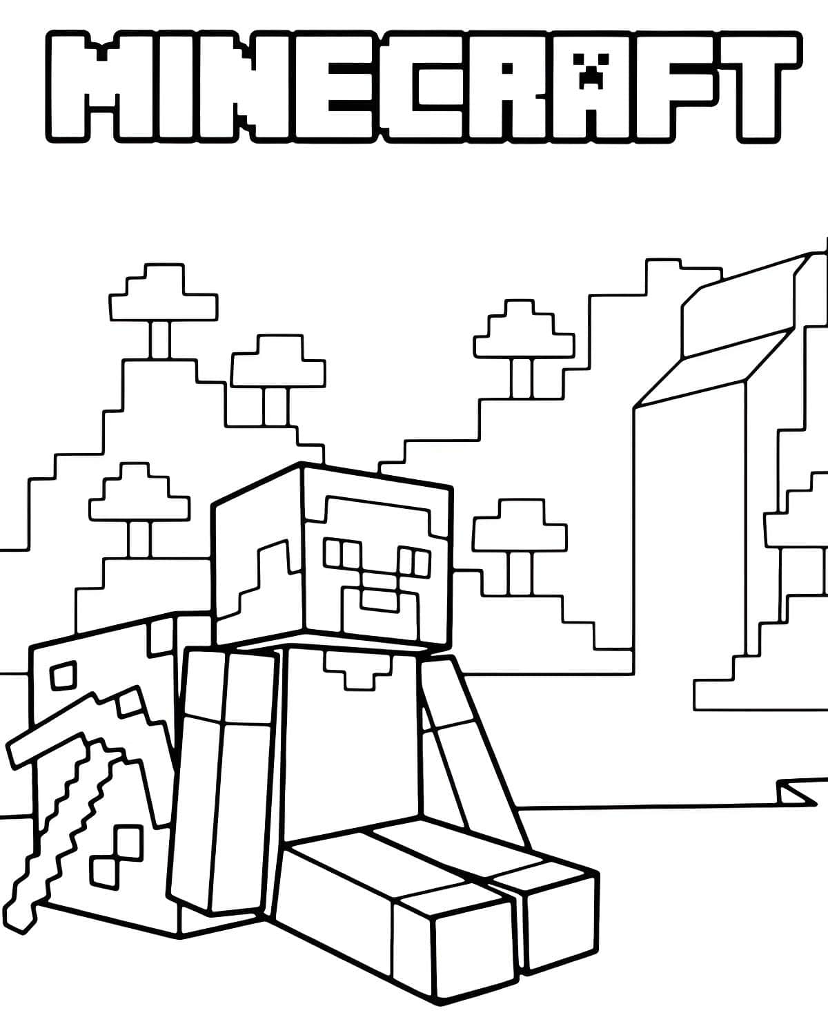 Steve con piccone di minecraft da colorare
