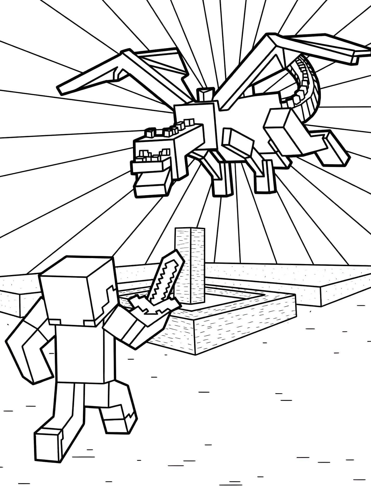 Steve e drago di minecraft da colorare