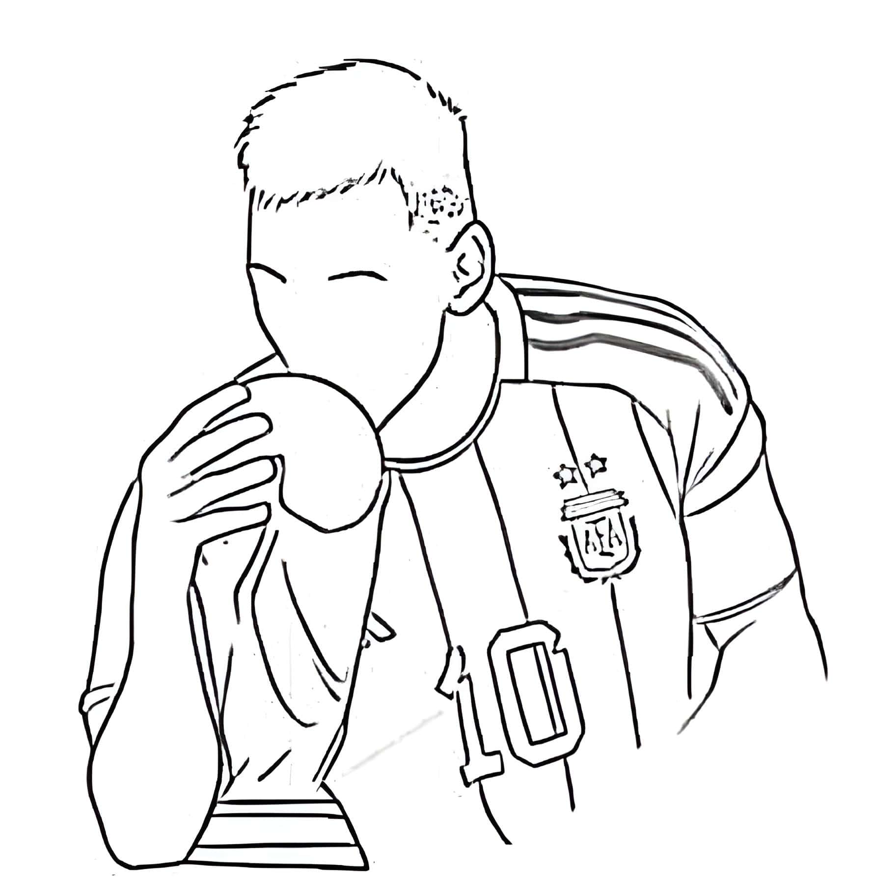 Disegno di lionel messi con la coppa del mondo da stampare
