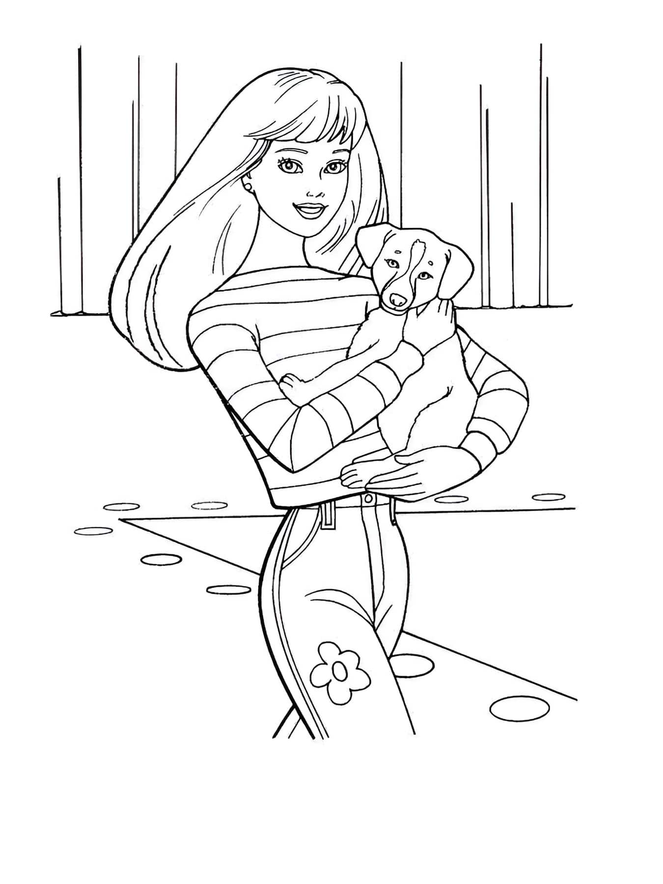 Disegno di barbie con cane da colorare