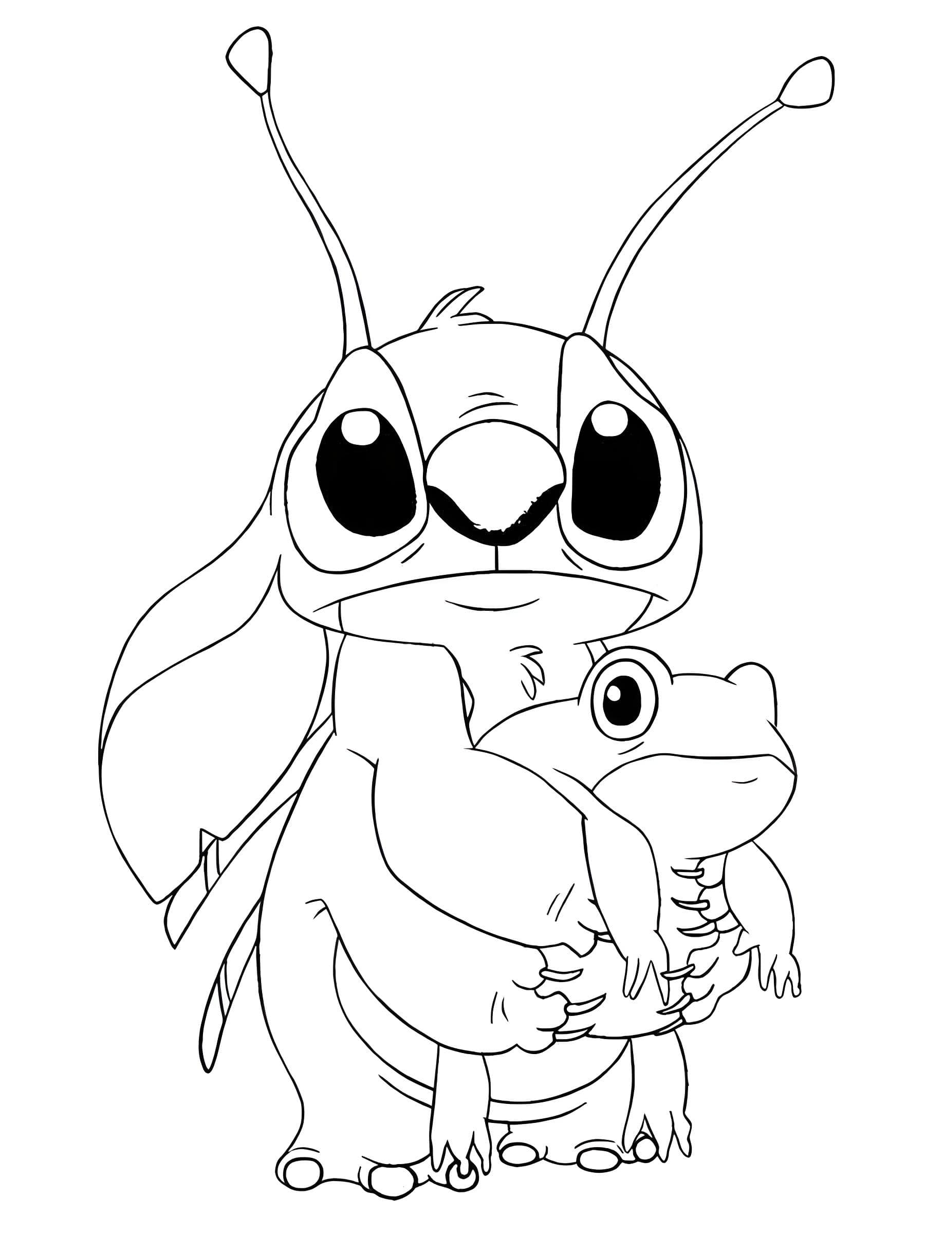 Disegno di angel di lilo e stitch con rana da colorare