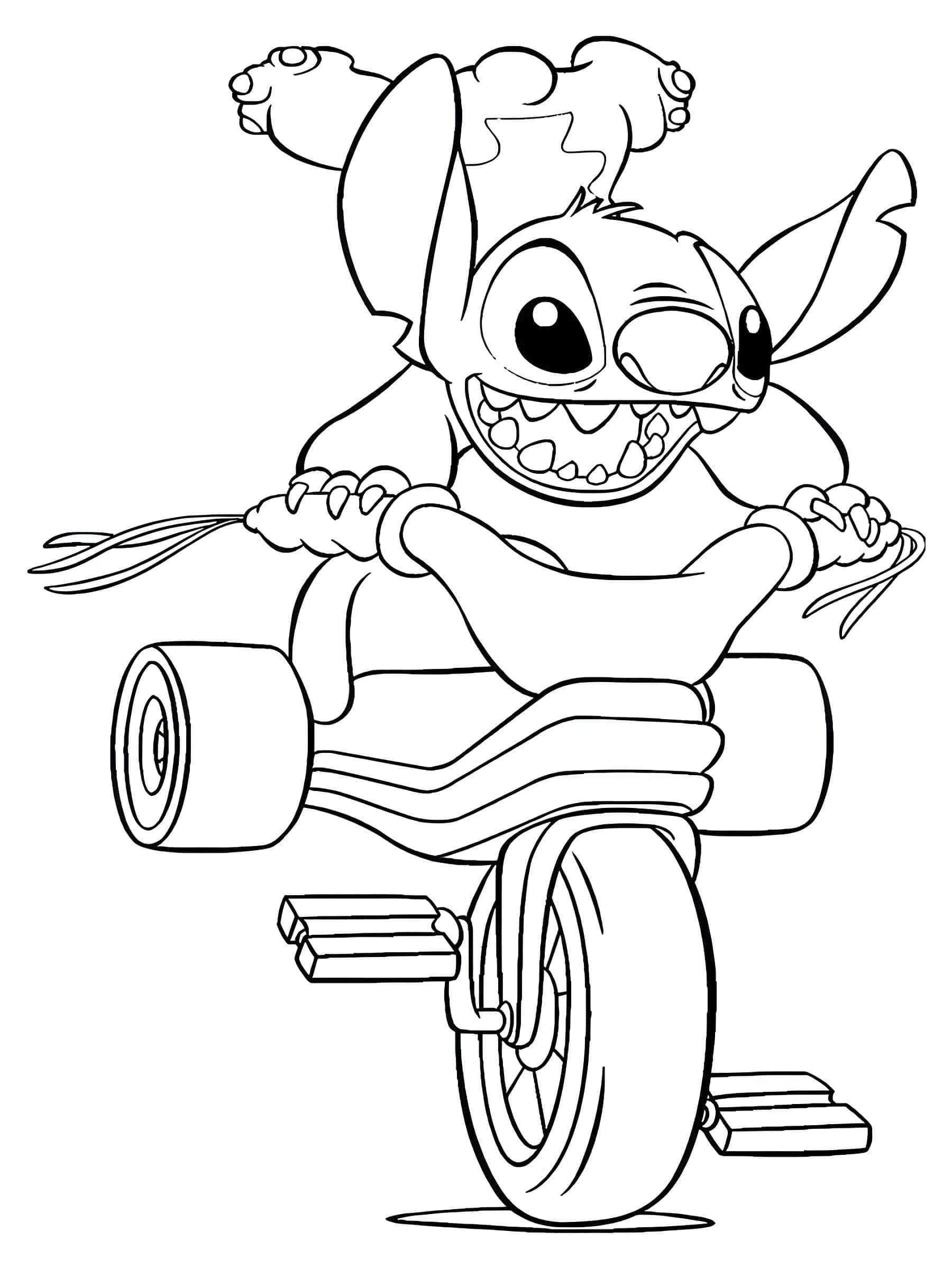 Disegno di stitch in bicicletta da colorare