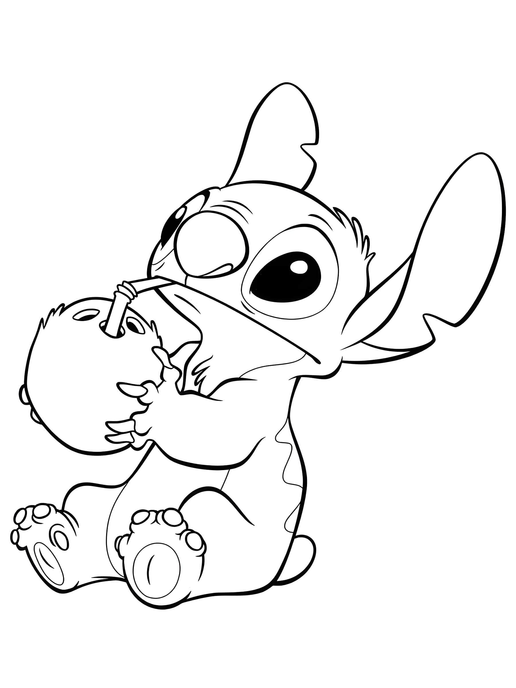 Immagine di stitch che beve acqua di cocco da stampare
